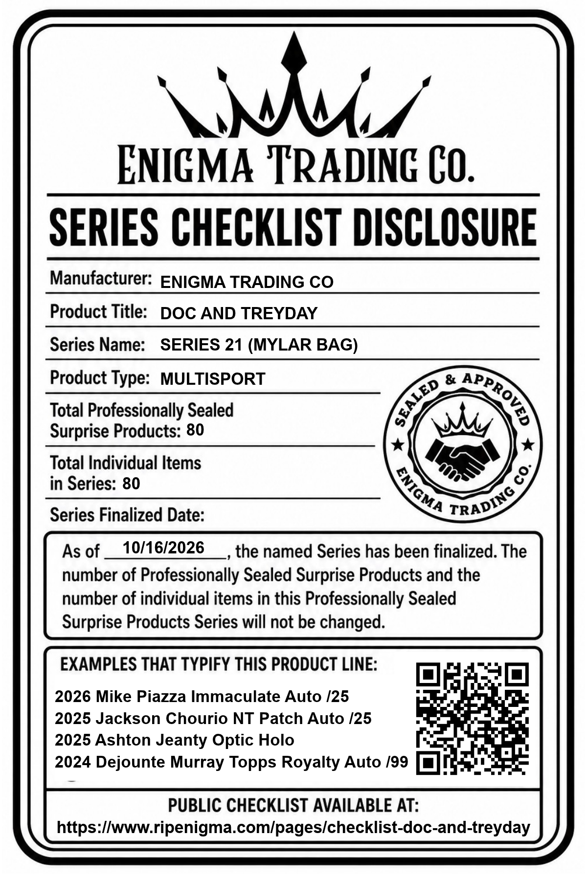 Series 21 (Mylar Bag)