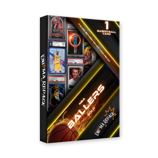 Packaging for 'Balla's Gold' basketball card game displaying various colorful card designs and basketball motifs.